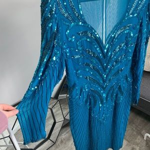 VINTAGE aqua beaded dress